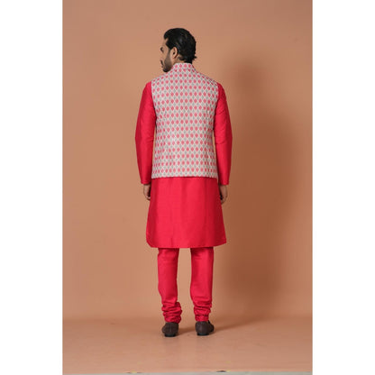 Simaaya Pink Printed Premium Quality Silk Made Nehru Jacket for Men