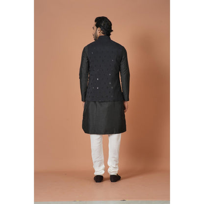Simaaya Black Embellished/Sequined Premium Quality Silk Made Nehru Jacket for Men