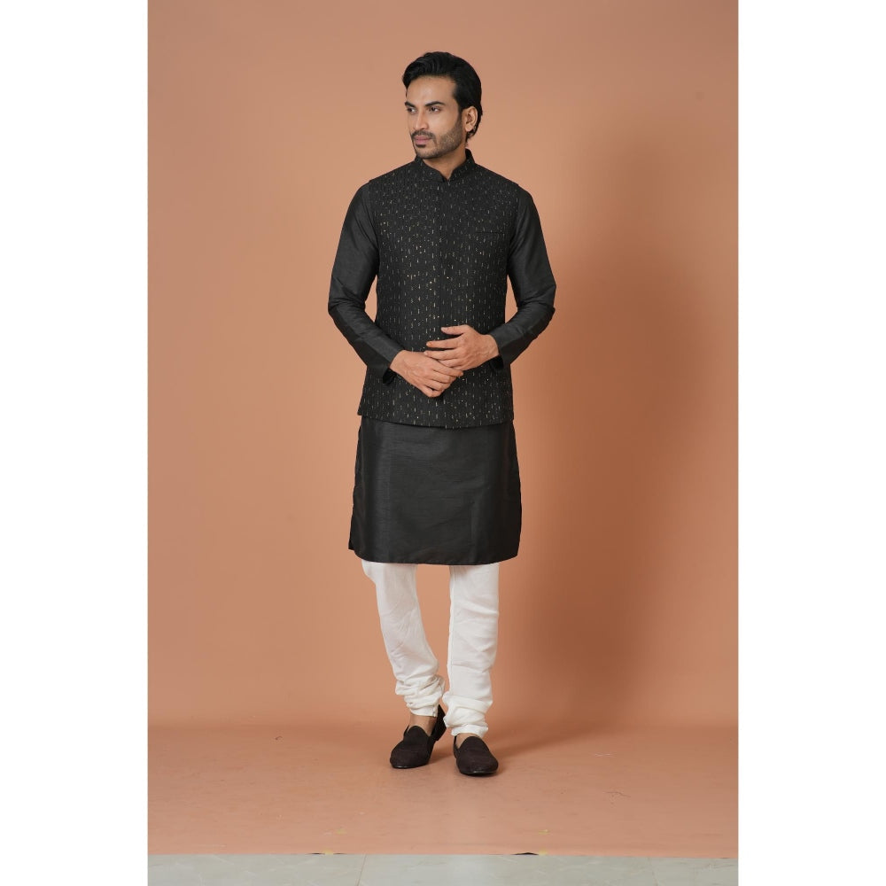 Simaaya Black Embellished/Sequined Premium Quality Silk Made Nehru Jacket for Men
