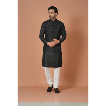 Simaaya Black Embellished/Sequined Premium Quality Silk Made Nehru Jacket for Men