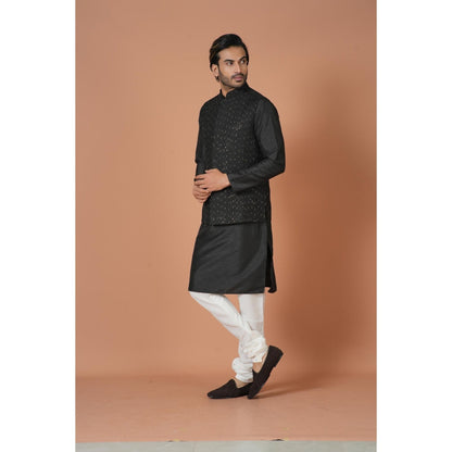 Simaaya Black Embellished/Sequined Premium Quality Silk Made Nehru Jacket for Men