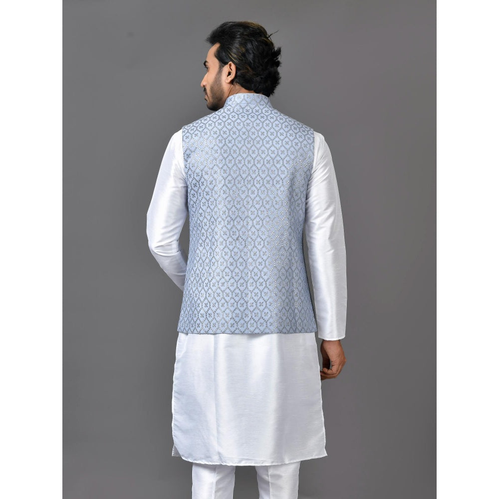 Simaaya Blue Embellished/Sequined Premium Quality Silk Made Nehru Jacket for Men