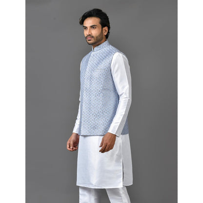 Simaaya Blue Embellished/Sequined Premium Quality Silk Made Nehru Jacket for Men