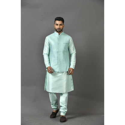 Simaaya Turquoise Embellished/Sequined Premium Quality Silk Made Nehru Jacket for Men