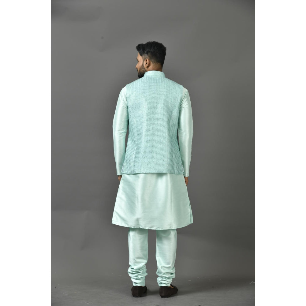 Simaaya Turquoise Embellished/Sequined Premium Quality Silk Made Nehru Jacket for Men