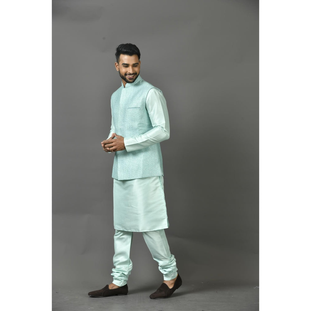 Simaaya Turquoise Embellished/Sequined Premium Quality Silk Made Nehru Jacket for Men