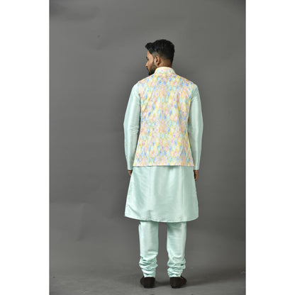 Simaaya Green Printed Premium Quality Silk Made Nehru Jacket for Men