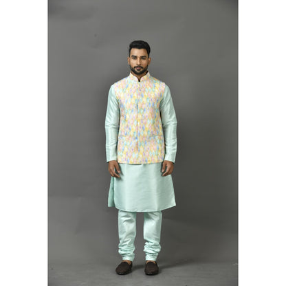 Simaaya Green Printed Premium Quality Silk Made Nehru Jacket for Men