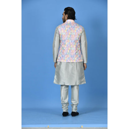 Simaaya Multi-Colour Printed Premium Quality Silk Made Nehru Jacket for Men