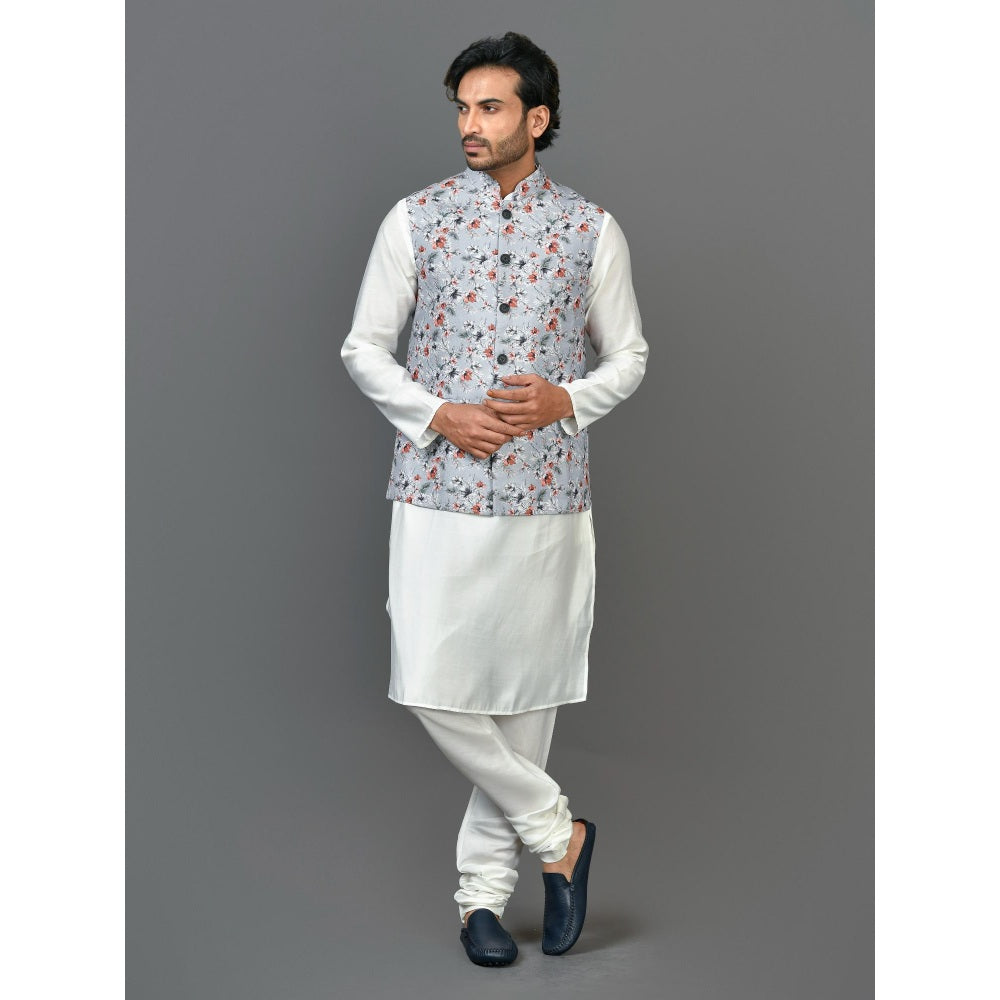 Simaaya Purple Floral Premium Quality Linen Made Nehru Jacket for Men