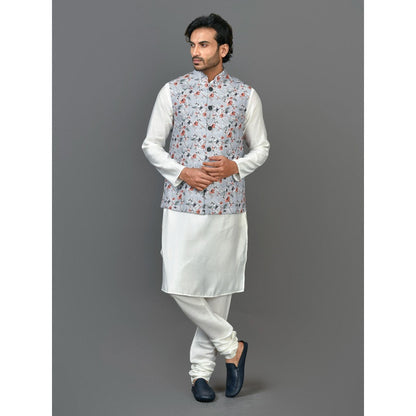 Simaaya Purple Floral Premium Quality Linen Made Nehru Jacket for Men