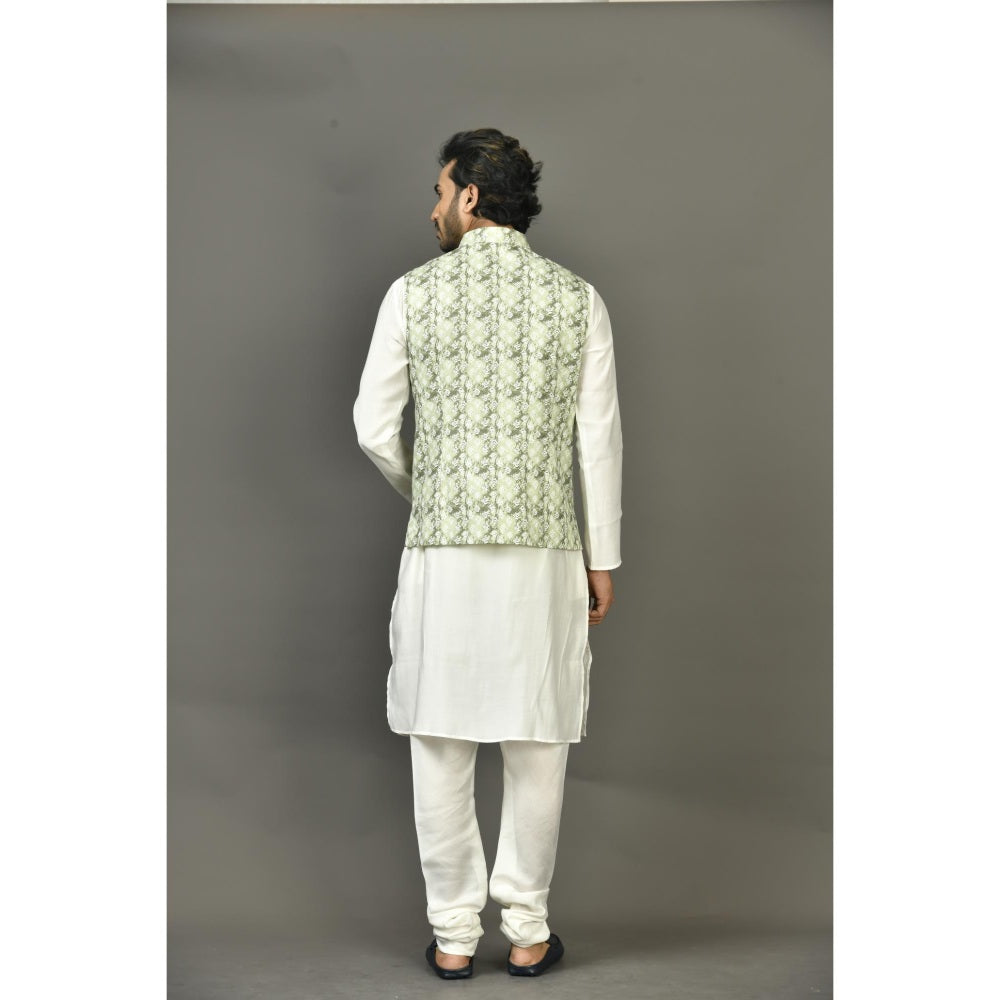 Simaaya Green Printed Premium Quality Linen Made Nehru Jacket for Men