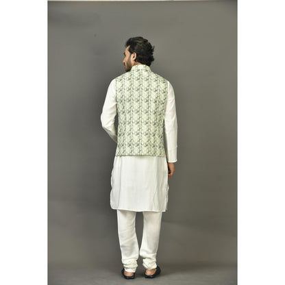 Simaaya Green Printed Premium Quality Linen Made Nehru Jacket for Men