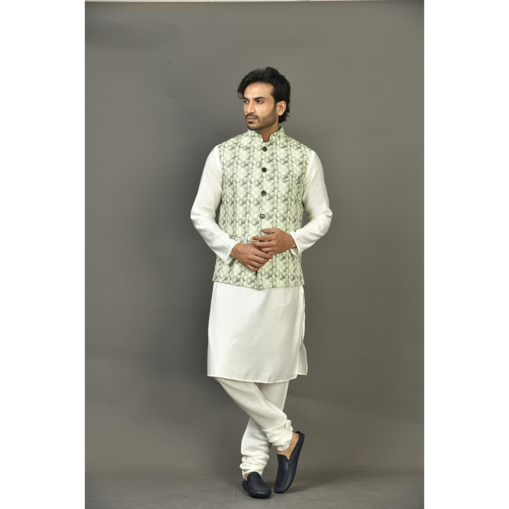 Simaaya Green Printed Premium Quality Linen Made Nehru Jacket for Men