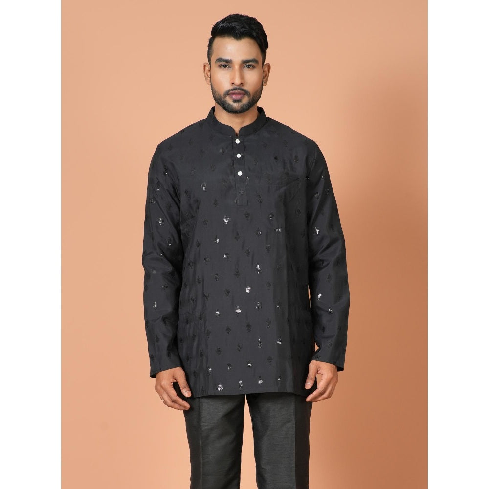 Simaaya Black Premium Quality Satin Made Short Kurta for Men