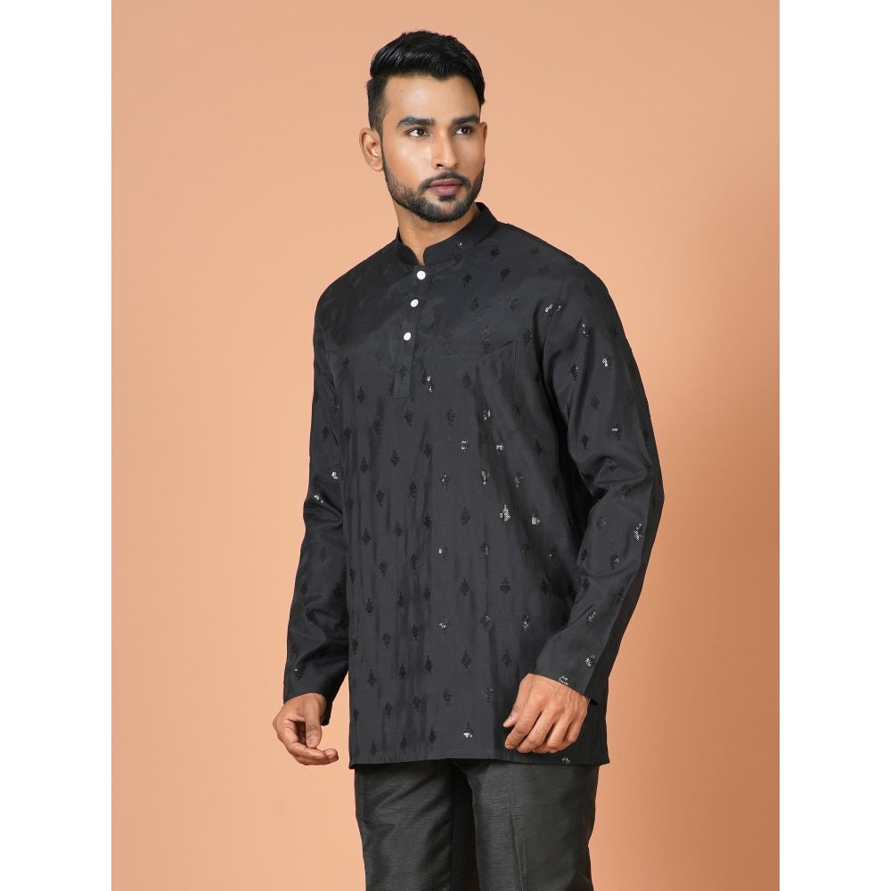 Simaaya Black Premium Quality Satin Made Short Kurta for Men