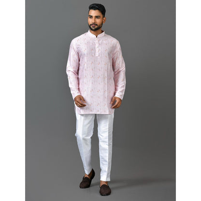 Simaaya Pink Premium Quality Silk Made Short Kurta for Men