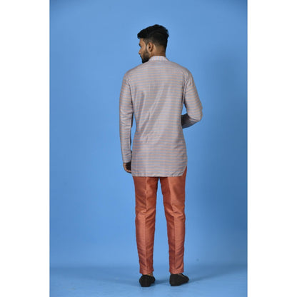 Simaaya Grey Premium Quality Silk Made Short Kurta for Men