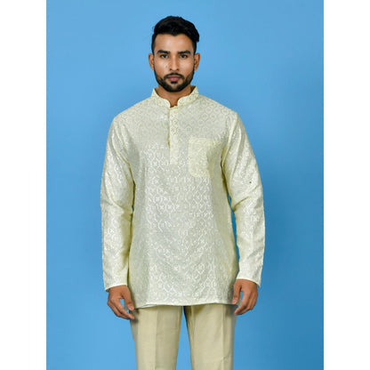 Simaaya Yellow Premium Quality Silk Made Short Kurta for Men