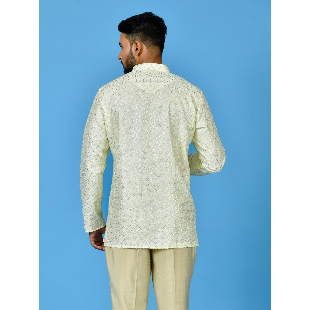 Simaaya Yellow Premium Quality Silk Made Short Kurta for Men