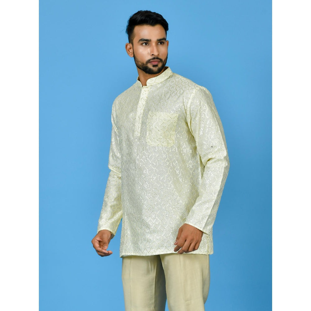 Simaaya Yellow Premium Quality Silk Made Short Kurta for Men