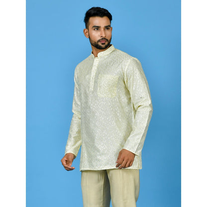 Simaaya Yellow Premium Quality Silk Made Short Kurta for Men