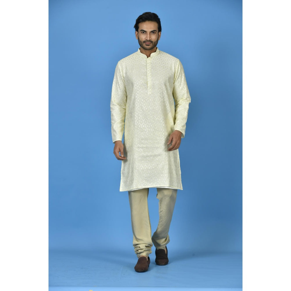 Simaaya Premium Quality Silk Made Kurta for Men- Cream