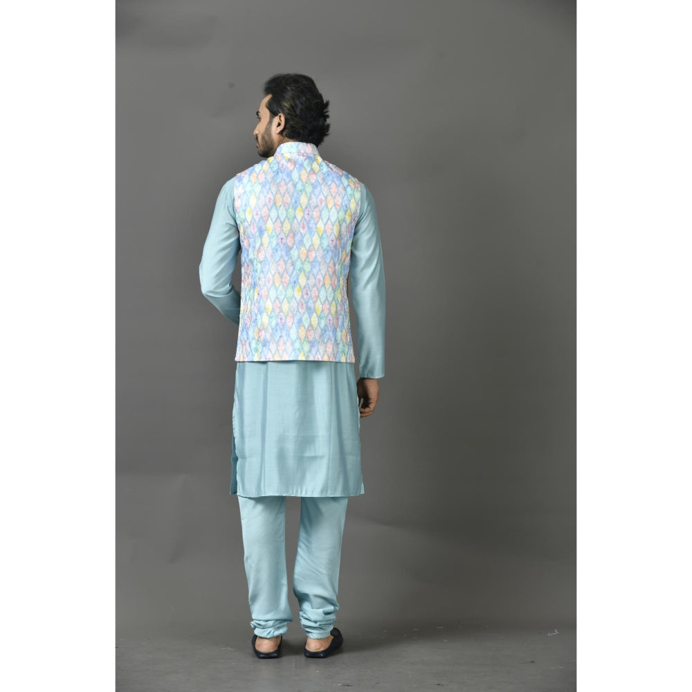 Simaaya Premium Quality Silk Made Nehru Jackets for Men- Blue