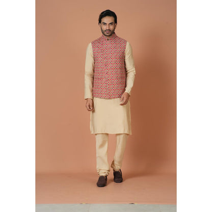 Simaaya Premium Quality Cotton Silk Made Nehru Jackets for Men- Red
