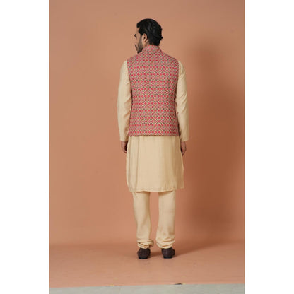 Simaaya Premium Quality Cotton Silk Made Nehru Jackets for Men- Red
