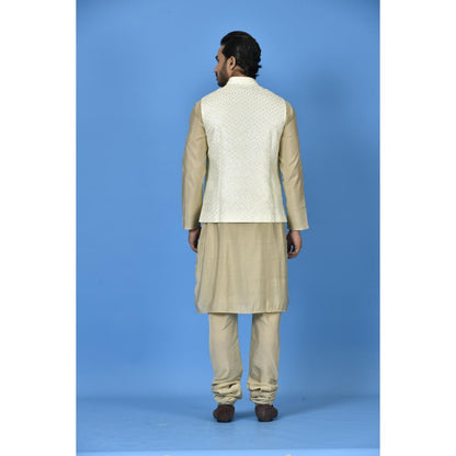 Simaaya Premium Quality Satin Made Nehru Jackets for Men- Cream