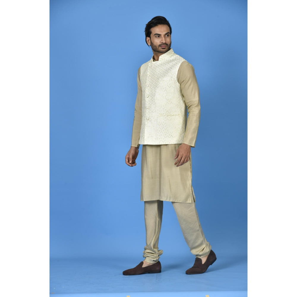 Simaaya Premium Quality Satin Made Nehru Jackets for Men- Cream