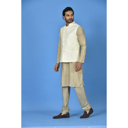 Simaaya Premium Quality Satin Made Nehru Jackets for Men- Cream
