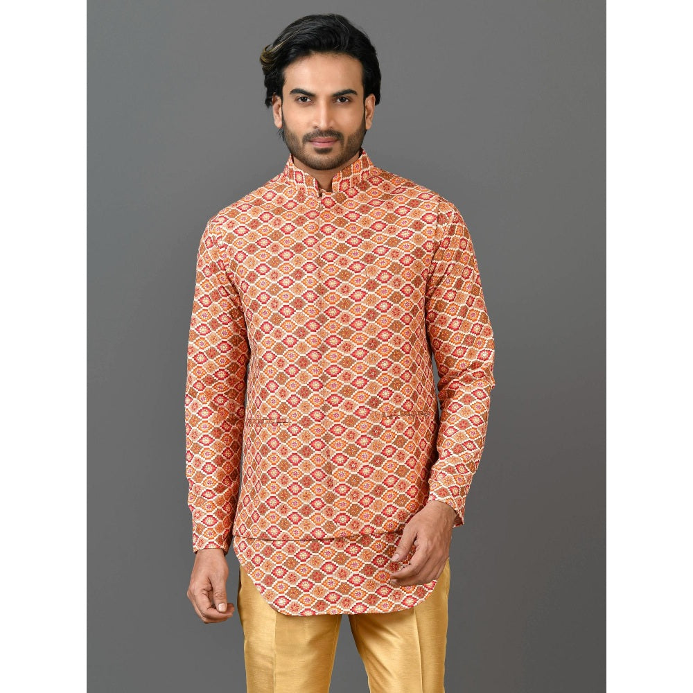 Simaaya Premium Quality Linen Made Nehru Jacket For Men- Orange