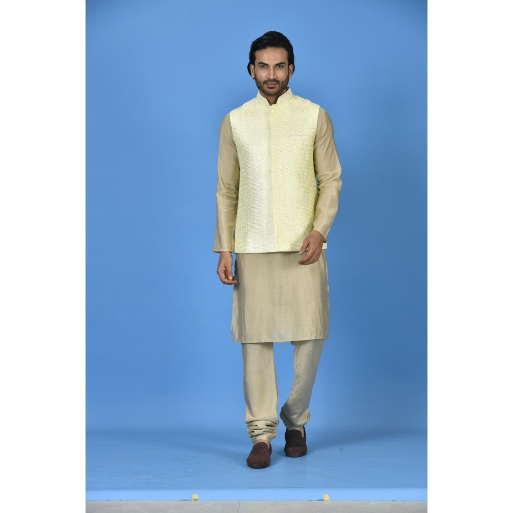 Simaaya Premium Quality Silk Made Nehru Jacket For Men- Yellow