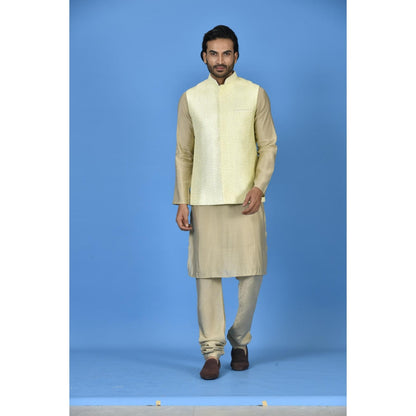 Simaaya Premium Quality Silk Made Nehru Jacket For Men- Yellow