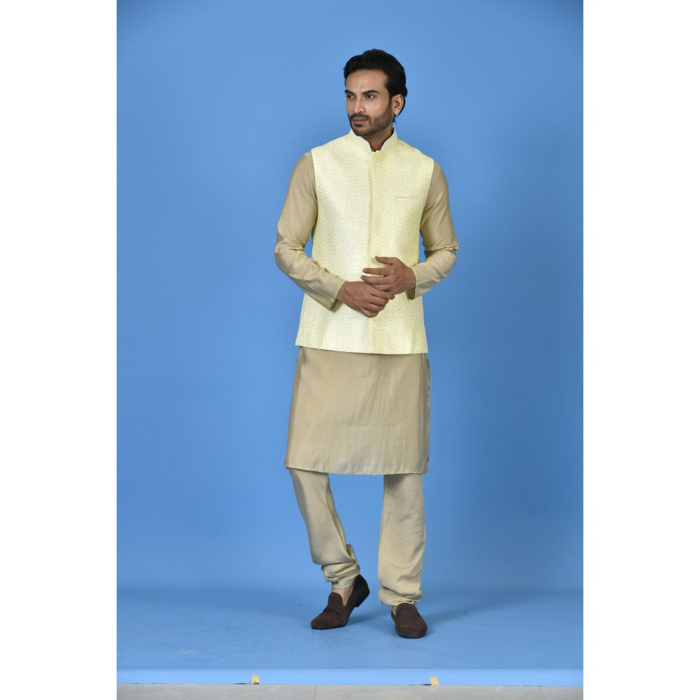 Simaaya Premium Quality Silk Made Nehru Jacket For Men- Yellow