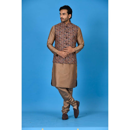 Simaaya Brown Premium Quality Silk Kurta with Churidar and Nehru Jacket (Set of 3)