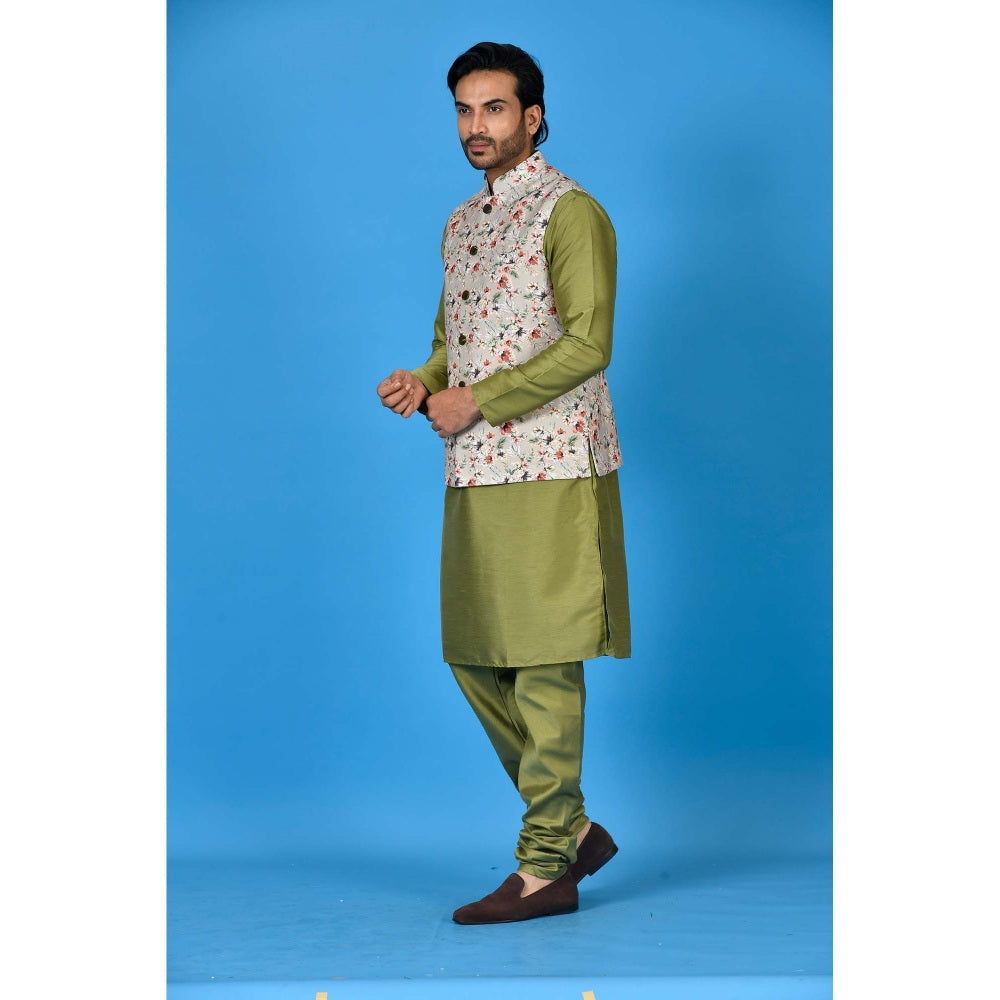 Simaaya Multi-Colour Premium Quality Silk Kurta with Churidar and Nehru Jacket (Set of 3)