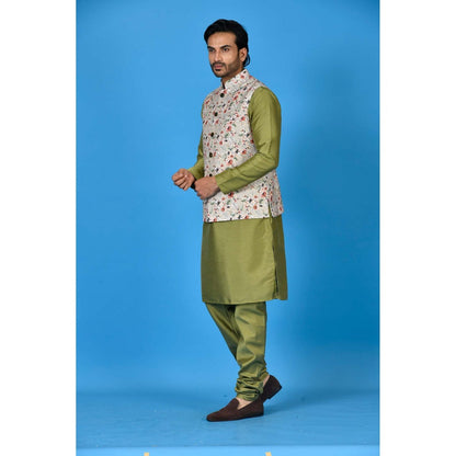 Simaaya Multi-Colour Premium Quality Silk Kurta with Churidar and Nehru Jacket (Set of 3)