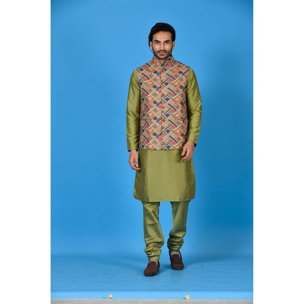 Simaaya Multi-Colour Premium Quality Silk Kurta with Churidar and Nehru Jacket (Set of 3)