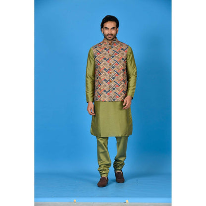 Simaaya Multi-Colour Premium Quality Silk Kurta with Churidar and Nehru Jacket (Set of 3)