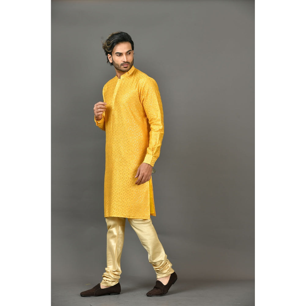 Simaaya Premium Quality Silk Made Kurta and Churidar for Men- Yellow (Set of 2)