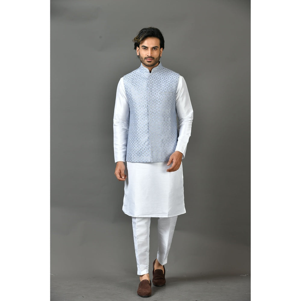 Simaaya Premium Quality Satin Made Kurta with Pant and Jacket for Men- Grey (Set of 3)