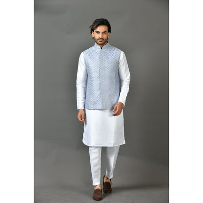Simaaya Premium Quality Satin Made Kurta with Pant and Jacket for Men- Grey (Set of 3)