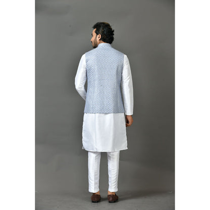 Simaaya Premium Quality Satin Made Kurta with Pant and Jacket for Men- Grey (Set of 3)