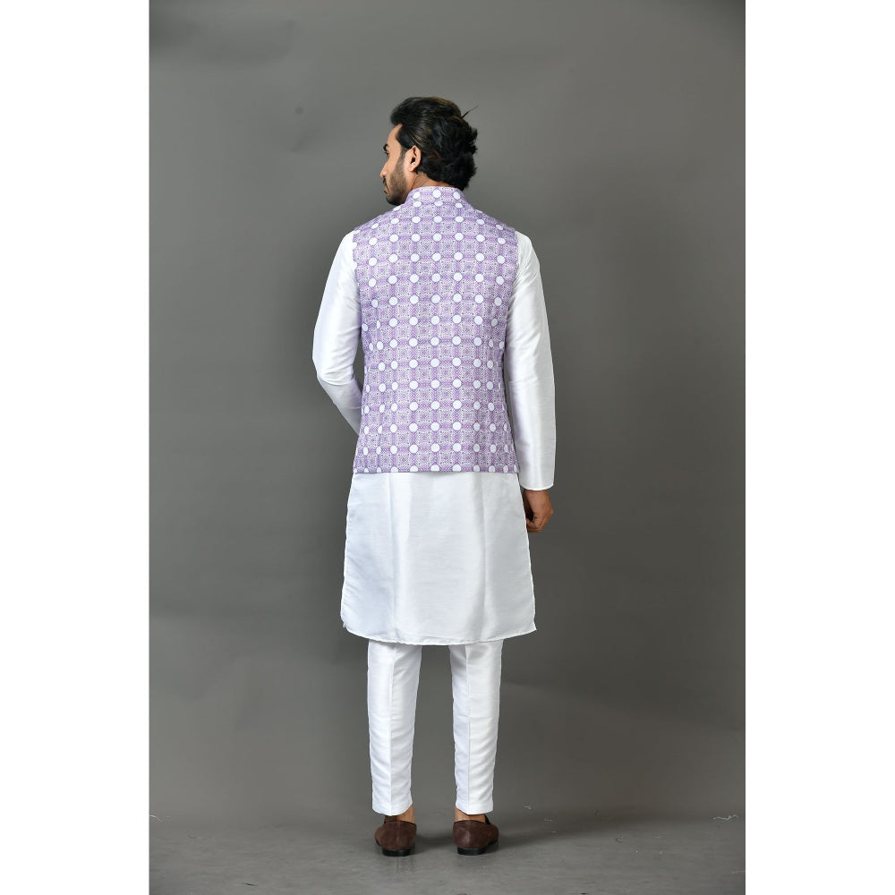 Simaaya Premium Quality Linen Made Kurta with Pant and Jacket for Men- Purple (Set of 3)