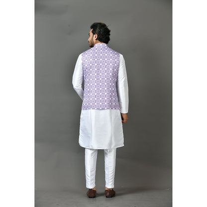 Simaaya Premium Quality Linen Made Kurta with Pant and Jacket for Men- Purple (Set of 3)