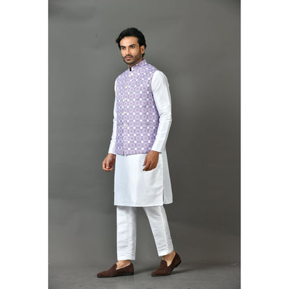 Simaaya Premium Quality Linen Made Kurta with Pant and Jacket for Men- Purple (Set of 3)
