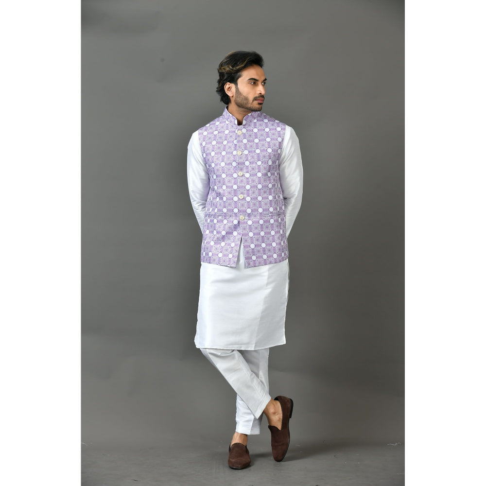 Simaaya Premium Quality Linen Made Kurta with Pant and Jacket for Men- Purple (Set of 3)